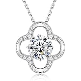 MOOSEA Moissanite Four Leaf Clover Necklace, 1-3ct Pendant Moissanite Necklace for Women 14K White Gold Plated 925 Sterling Silver Necklaces Anniversary Birthday Gifts for Women Wife Jewelry
