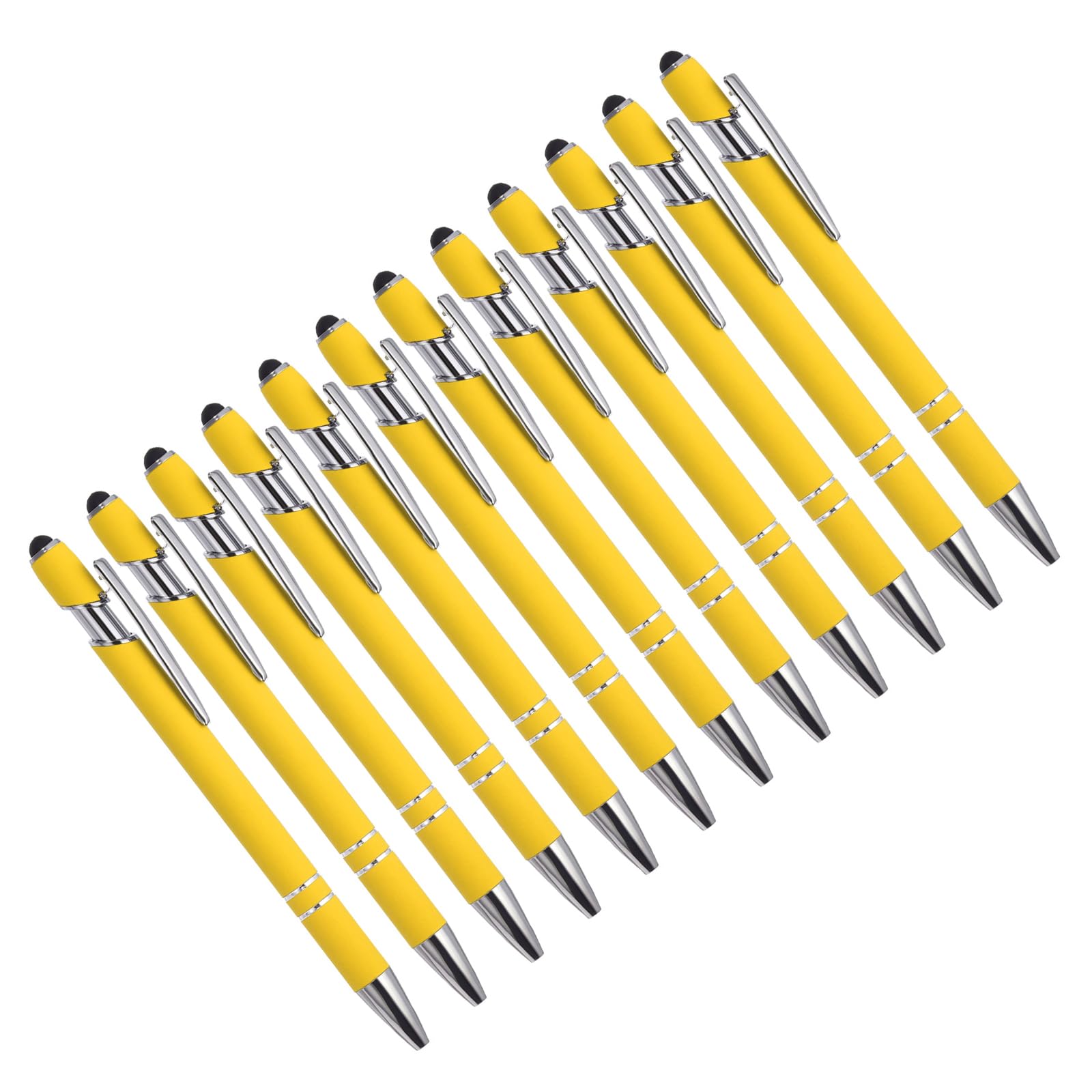 YOKIVE 12 Pcs Ballpoint Pen with Stylus Tip, 2 in 1 Black Ink Metal Stylus Pen 1.0mm Medium Point Style 1, Great for Touch Screens, Office, Studios (Yellow)