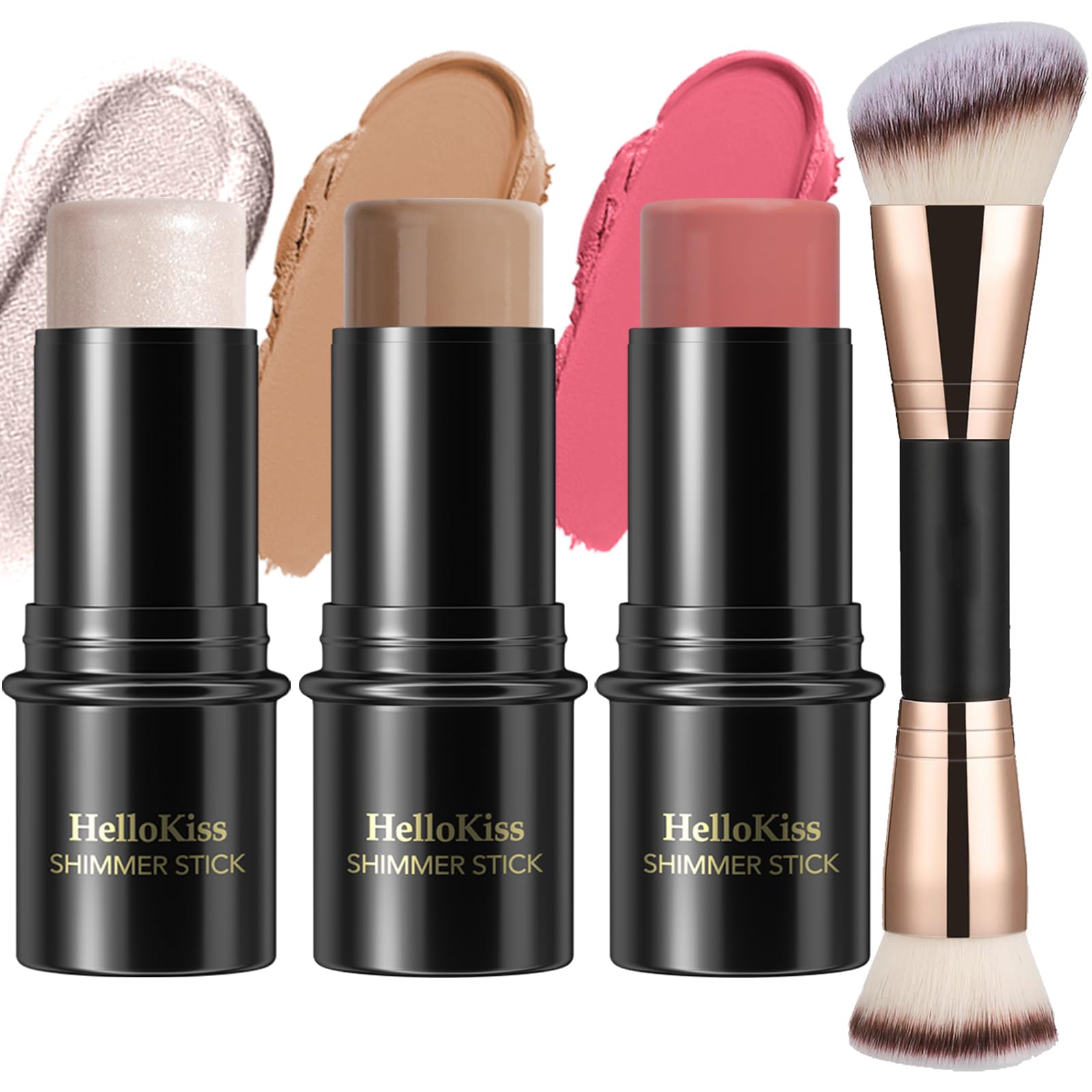 3 Pcs Cream Contour Stick Makeup Kit,Shades with Highlighter,Blush and Bronzer Contour Stick for Sculpt the Cheeks,Waterproof (Neutral,#01+#09+#12)
