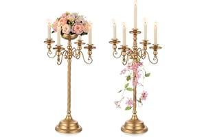 NUPTIO Candelabras Candlestick Holder Centerpieces: 2 Pcs 27.6 inch Gold Candelabra Taper Candle Holders with Flower Vases La