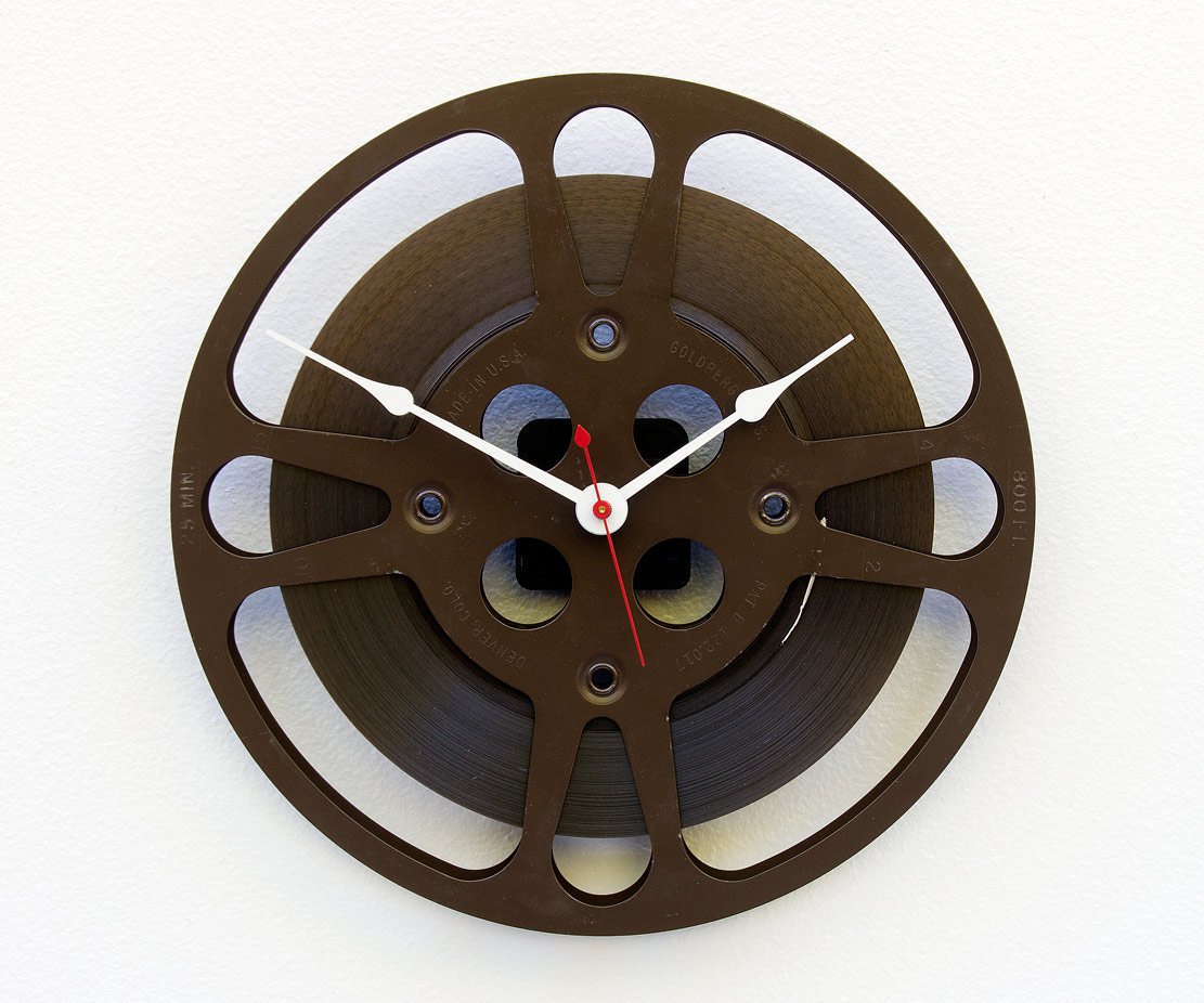 Movie Reel Clock, recycled motion picture reel, movie lovers clock, theater clock