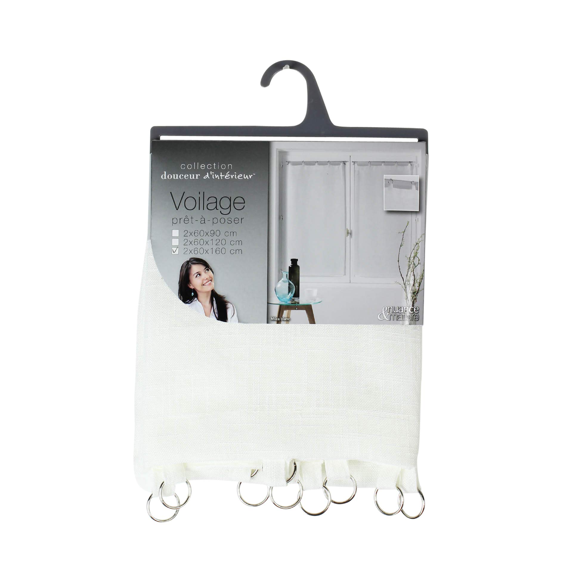 Douceur d'Intérieur Pair of Straight Rings, Polyester, White, 60L X 160H cm (1 Panneaux)