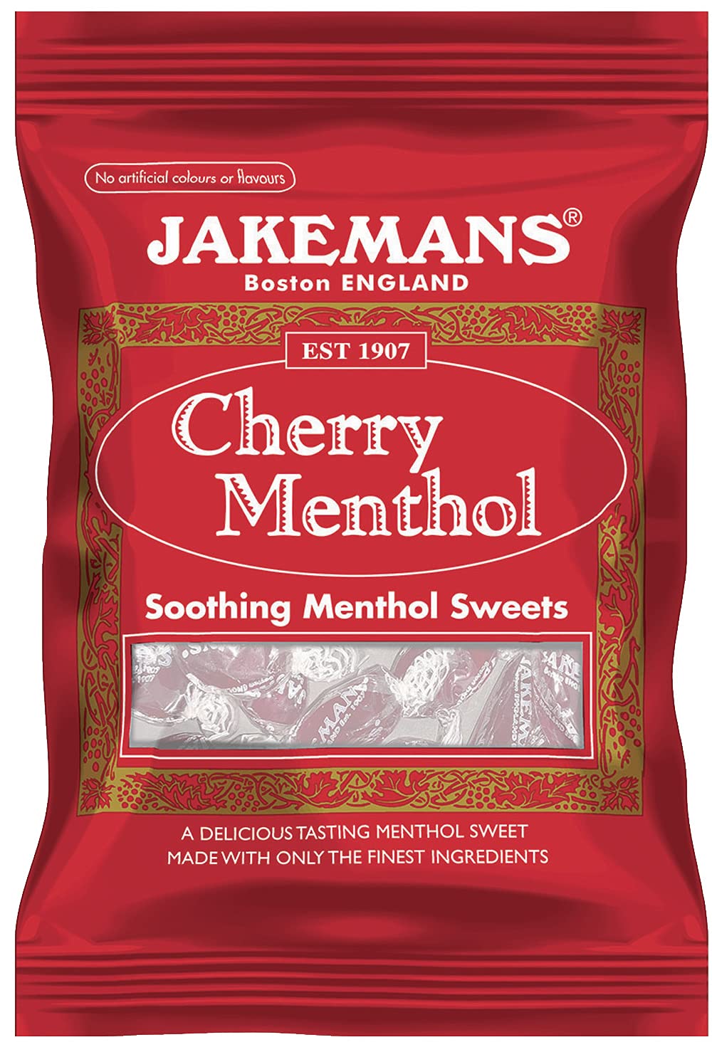 Jakemans Cherry Flavour 100g Bags - Pack of 10 - Soothing menthol sweets - Suitable for vegetarians