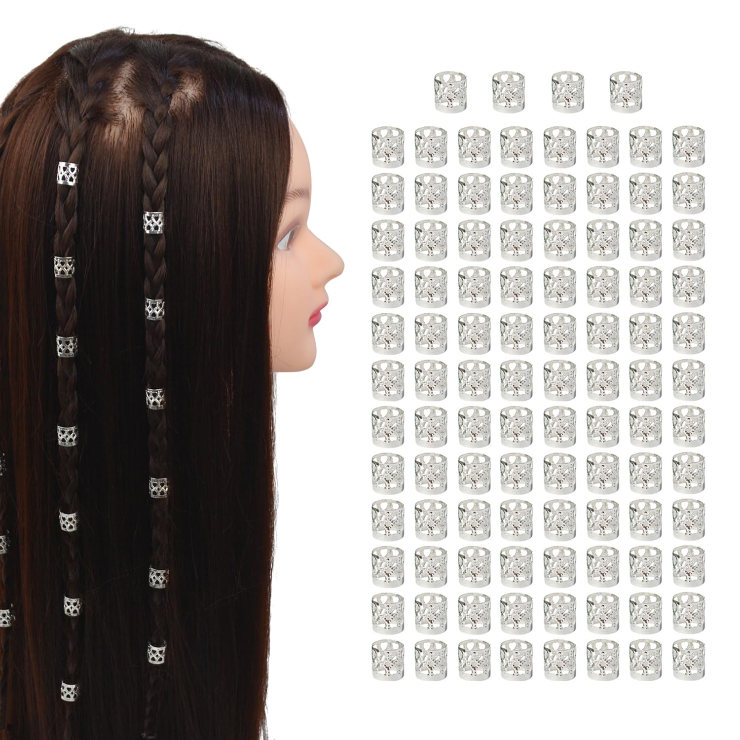 100 Pcs Dreadlocks Beads Hair Braid Rings Metal Cuffs Aluminum Dread Locks for Women Hair Clips Accessories (Silver)