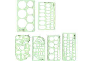 Nivofu 6pcs Geometric Drawings Templates, Plastic Circle Stencils Measuring Rulers, Clear Green Geometric Stencils for Drawin