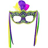 Prudance 2 Pcs Mardi Gras Glasses with Feather Masquerade Costume Dress Up Accessories for Mardi Gras Party Favor, Green