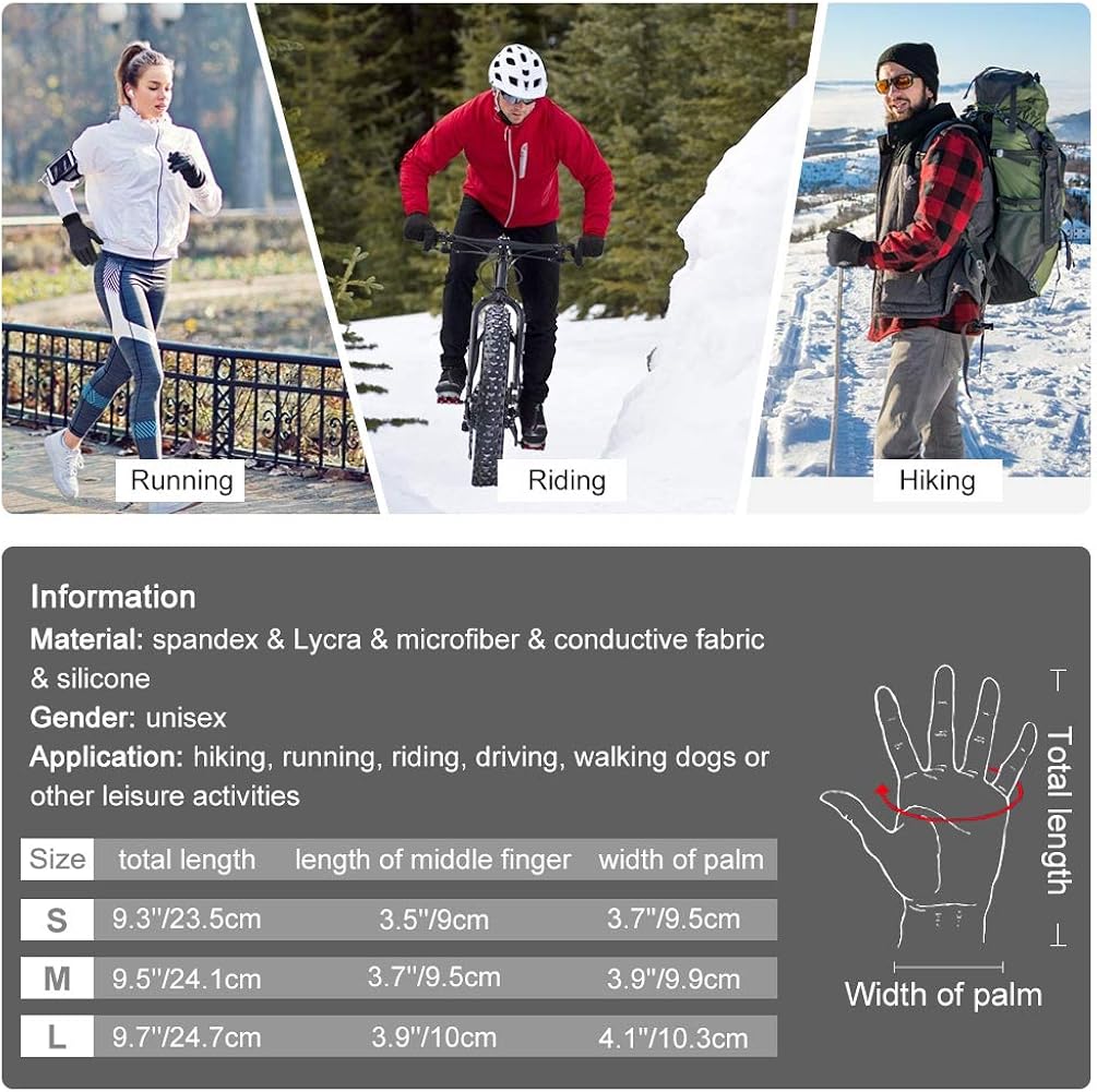 Reflective Sports Gloves Full Finger Winter Gloves Touch Screen Function Warm Running Gloves with Palm Pocket Design: Clothing