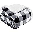 Touchat Sherpa Plaid Twin Blanket 60" X 70", Fuzzy Fluffy Soft Cozy Throw Blanket, Twin Size Plush Fleece Flannel Plush Microfiber Blanket for Couch Bed Sofa (Black)