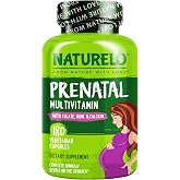 NATURELO Prenatal Multivitamin with Choline &amp; Folate, 180 Capsules | Multivitamin with iron, plant calcium, vegan, vegetarian, Non-GMO, gluten free, 2 month supply