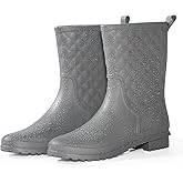 Petrass Women Rain Boots Black Waterproof Mid Calf Lightweight Cute Booties Fashion Out Work Comfortable Garden Shoes