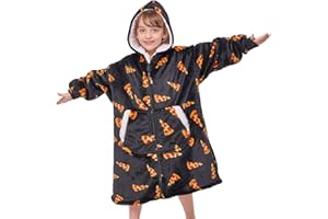 JOYWOO Kids Wearable Blanket Hoodie, Pizza Oversized Sherpa Hooded Blanket Birthday Gifts for Girl Boy, Cozy Sweatshirt with Giant Pocket and Zipper