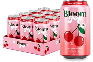 BLOOM NUTRITION Bloom Pop Prebiotic Soda 12 Pack, Shirley Temple Flavor, 12oz Cans | Prebiotic Soda for Gut Health, Low Calorie Soda, No Caffeine, Healthy Soft Drink Alternative