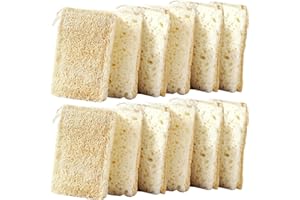 12 Pcs Natural Loofah Sponges for Dishes Compostable Cellulose Kitchen Plastic Free Dish with Cotton Hanging Loop Eco and Sco