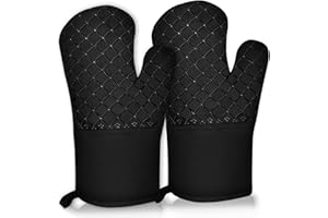 Oven Mitts Heat Resistant Gloves for Cooking and Baking, Long Kitchen Mitt with Non-Slip Silicone Grip and Soft Cotton Lining