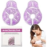 Breast Therapy Ice Packs, Hot and Cold Breast Pads, Breastfeeding Essentials Large Gel Bead Packs for Moms, 2 Pack (Purple, L)