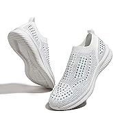 BELOS Women's Rhinestone Mesh Slip On Walking Shoes Fashion Breathable Spakle Glitter Sneaker
