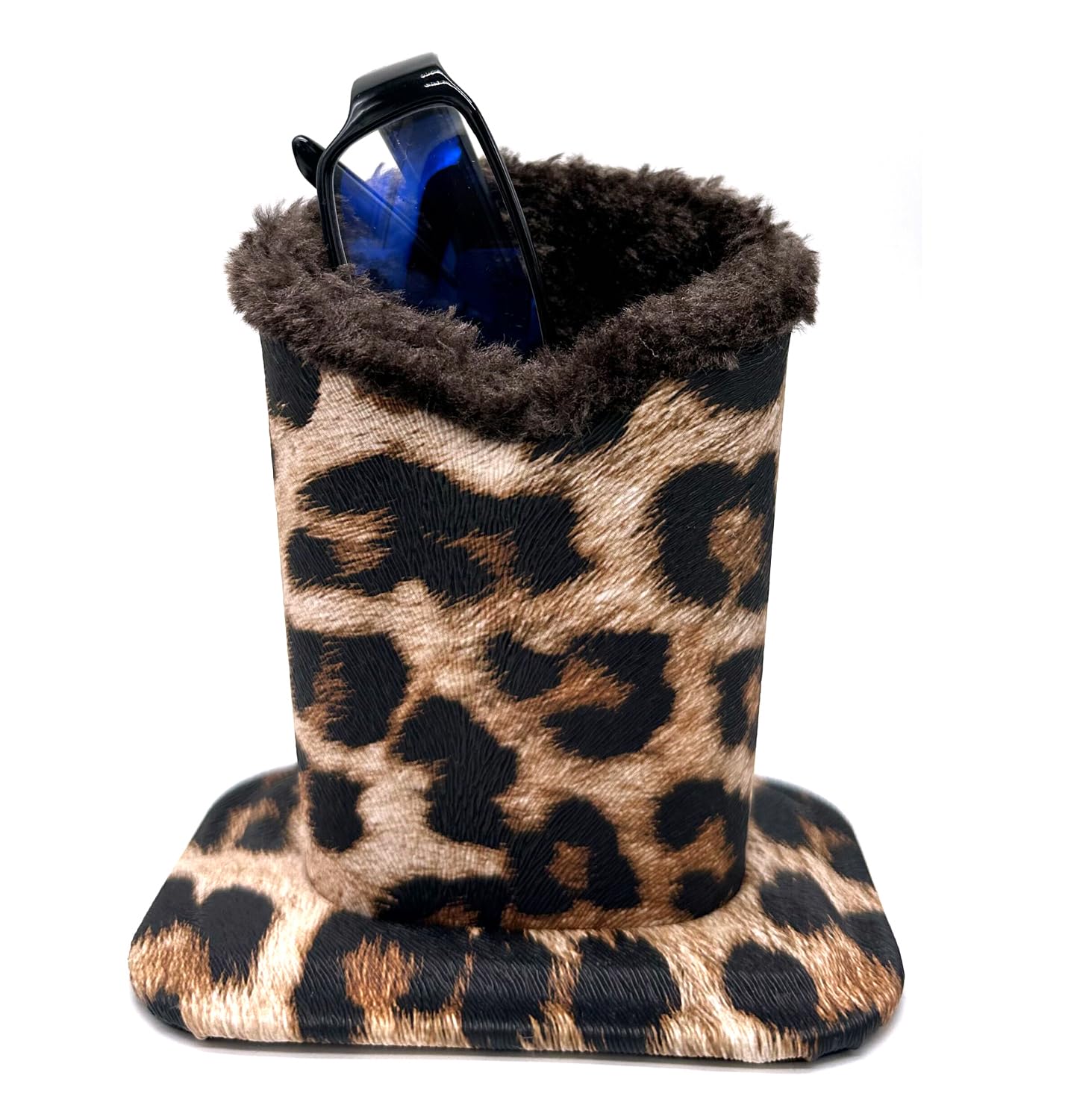KOSTOO Eyeglasses Holder, Protective Leopard Sunglasses Household Holder Pencil Stand Case for Home Office and School (Leopard Brown)
