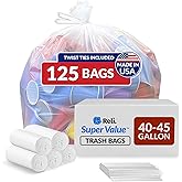 Reli. 40 to 45 Gallon Trash Bags Heavy Duty | 125 Trash Bags with Ties | Super Sizeable, Clear, Serious Garbage Cleanup