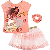 Disney Princess Moana Frozen Girls T-Shirt Tulle Mesh Skirt and Scrunchie 3 Piece Outfit Set Toddler to Big Kid