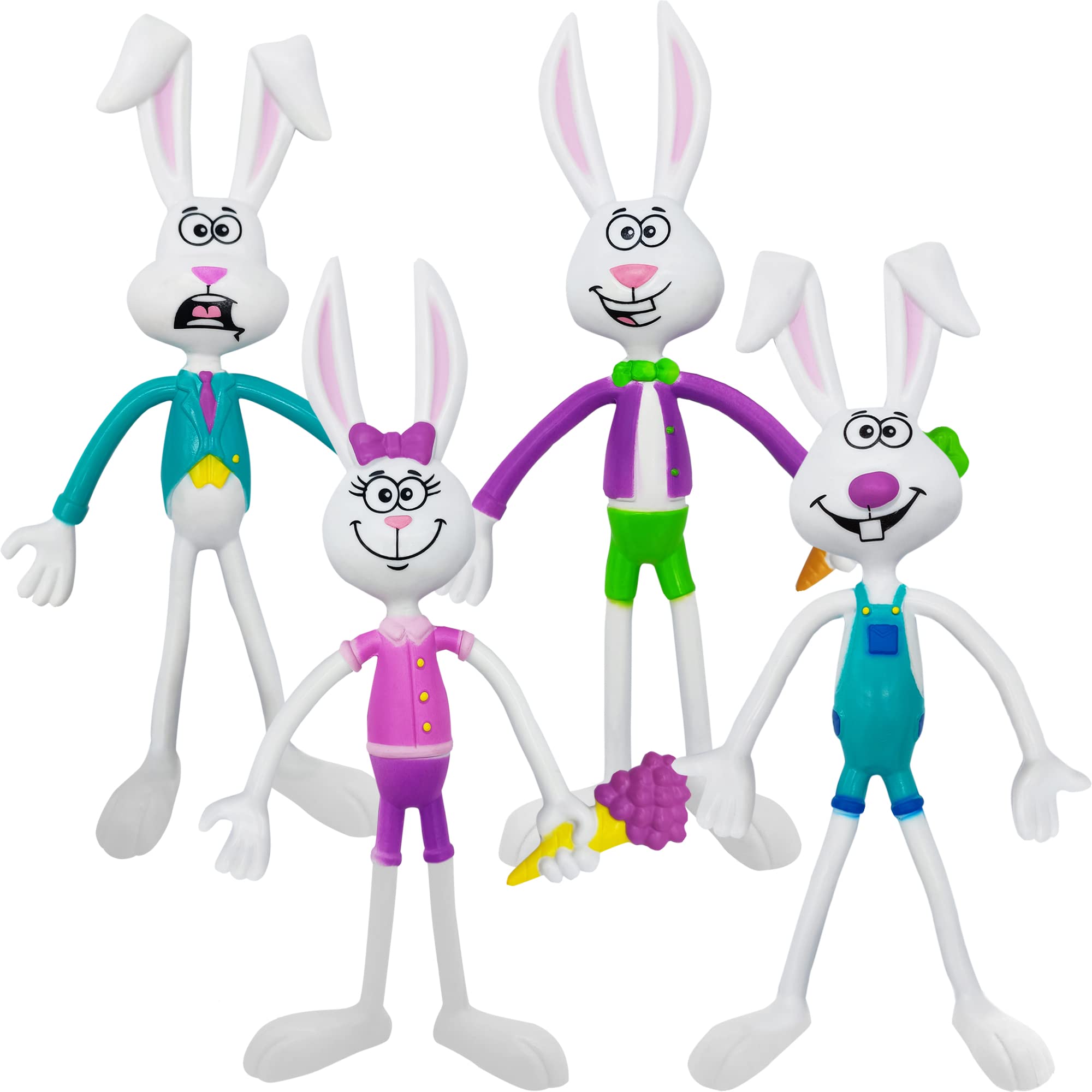 ArtCreativity Bendable Easter Bunny Figurines, Set of 8, Easter Toys for Kids with 4 Colorful Designs, Easter Basket Stuffers for Toddlers, Stress Relief Fidget Toys for Kids, Great Gift for All Ages