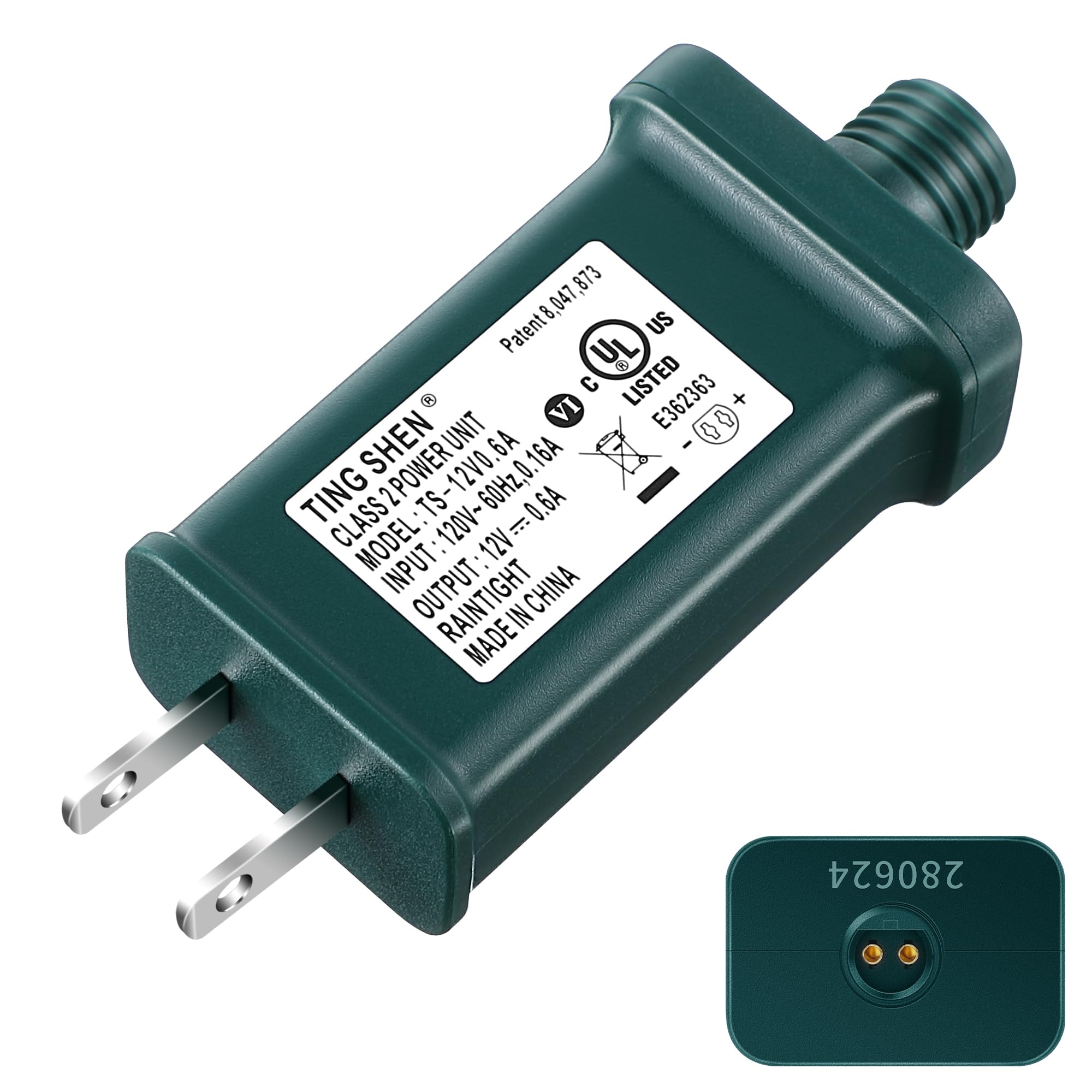 Photo 1 of Enhon 12V Class 2 LED Power Supply, UL Certification LED Transformer Replacement, IP44 Waterproof US Plug Adapter for LED String Light, Christmas Tree Light, Right Positive(TS-12V0.6A)