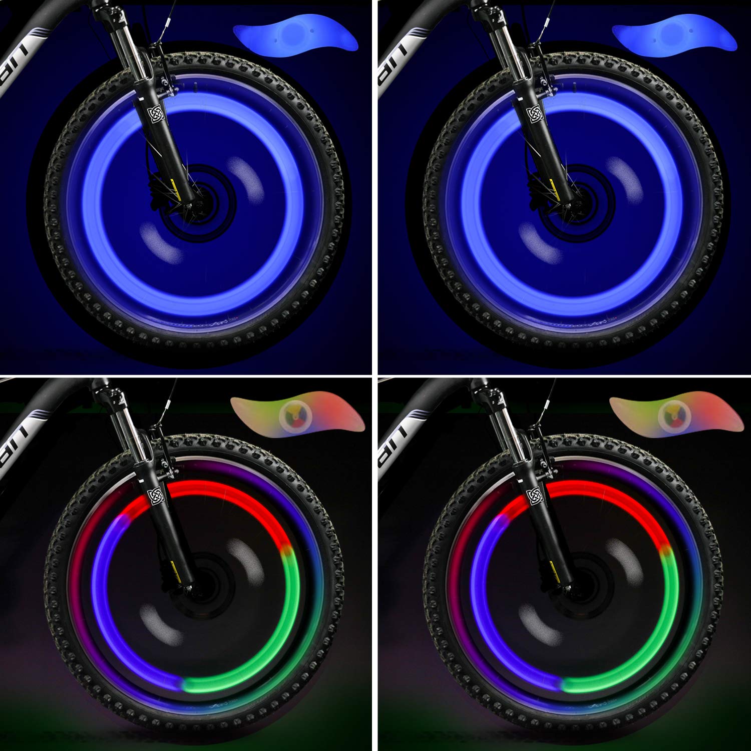 TAGVO 4pcs Bike Spoke Light(Red+Green+Blue+Multicolour) with Delicate Box,Waterproof Easy Install Wheel Spoke Lights LED Neon Tire Flash Lamp with 3 Flash Modes,for Both Adults Kids Bike