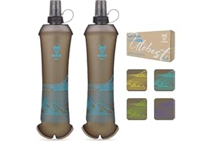 UTOBEST 500ml Soft Flask, 2 Pack Flexible TPU Hydration Water Bottle, Collapsible with 28mm Caliber for Running, Hiking, Cycling, Climbing, and Marathon Blue