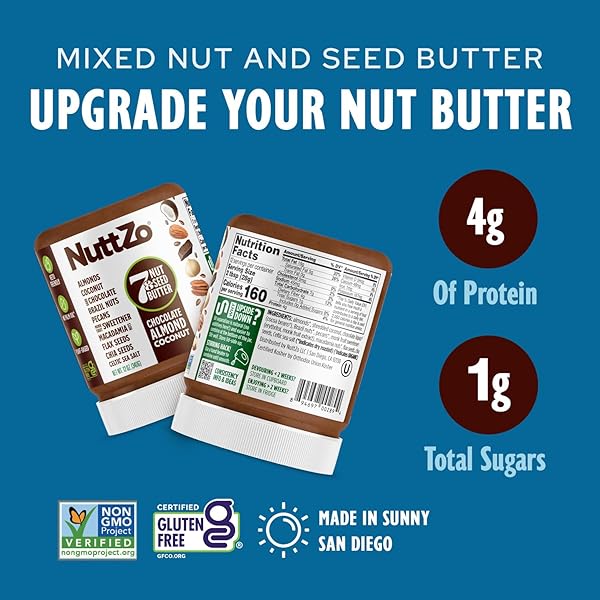 NUTTZO KETO CHOCOLATE ALMOND COCONUT – 7 NUT AND SEED BUTTER, COCONUT, BRAZIL NUTS, ALMONDS, PECANS & MORE, KETO FRIENDLY, ONLY 1G SUGAR, NO ADDED OIL, NON-GMO, DARK CHOCOLATE, 2G NET CARBS, 12 OZ JAR