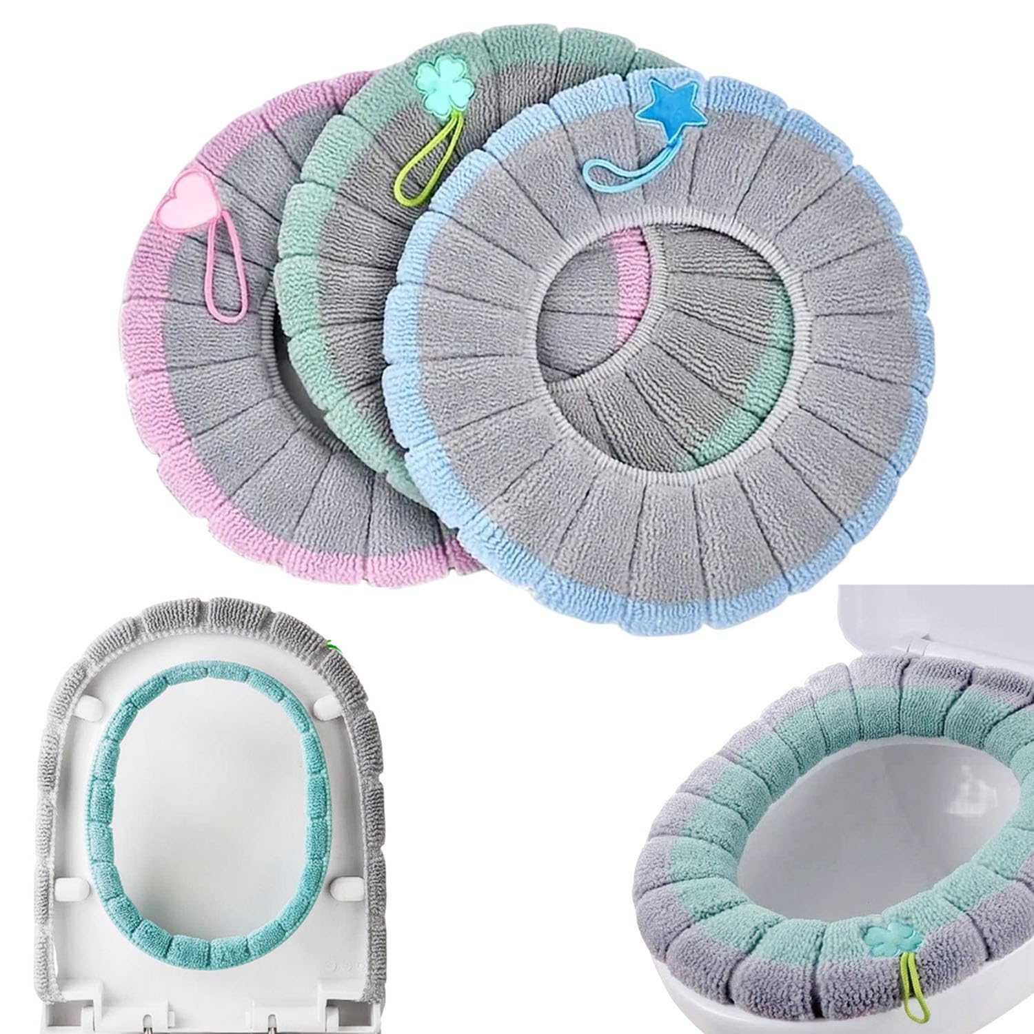 Guojanfon Toilet Seat Cover Pads with Handle, Thick Soft Washable Cushion, Universal Fit Toilet Lid Cover for Bathroom