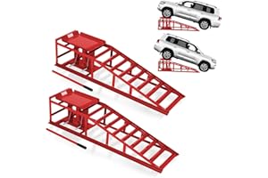 GarveeTech Hydraulic Car Ramps 2-Pack, 11000 LBS Low Profile Portable Car Lift Ramp for Oil Change & Garage Repair, Heavy Duty Steel Ramps for Trucks/Low Cars (Red) (red, 5 T)
