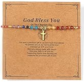 SHINUS BOHO Handmade Cross Colorful 7 Charkra Gemstone Beaded String Protection Bracelets for Women,Adjustable Gold Good Luck Rope Bracelet Friendship Holiday Summer Jewelry Gift.