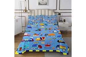 Manfei Cartoon Cars Kids Bedspread Twin Size,Train Excavator Tractor Construction Vehicle Coverlet Set,Boys Girls Room Decor,