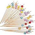 PuTwo Cocktail Picks 4.7" Handmade Multicolor Appetizer Bamboo Toothpicks 100ct Multicolor
