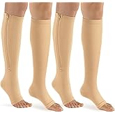 bropite Zipper Open Toe Compression Socks for Women Men 2 Pairs Knee high 15-20 mmHg for Walking Running Nurses Pregnancy