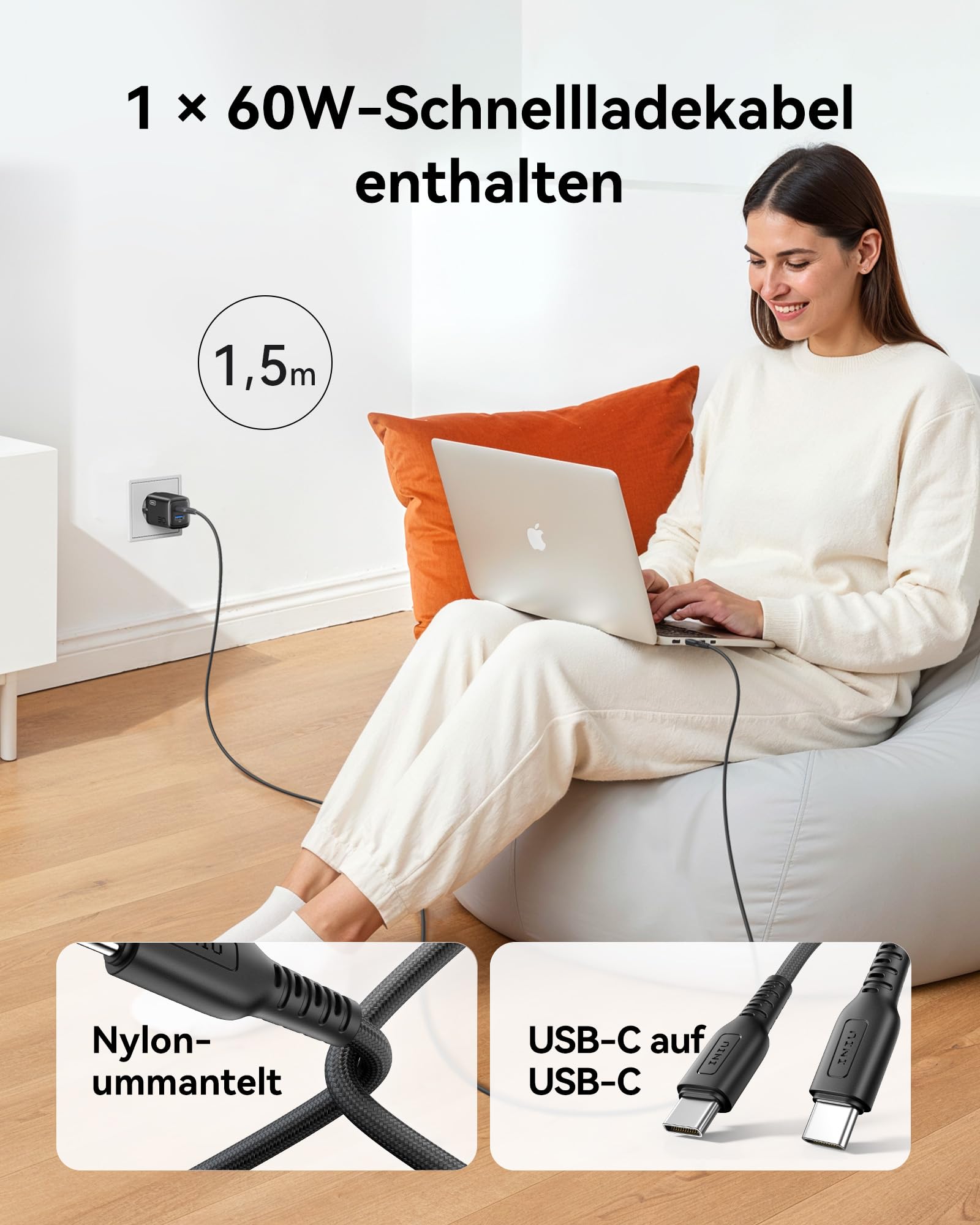 INIU 30W USB C Ladegerät, PD GaN Tech Schnellladegerät mit Schnellladekabel USBC, iPad Netzteil Adapter für iPhone 17 16 15 Pro Max, iPad Air 13, Samsung S25 S24 Ultra, Xiaomi 17 Ultra, Pixel 10 9a 4