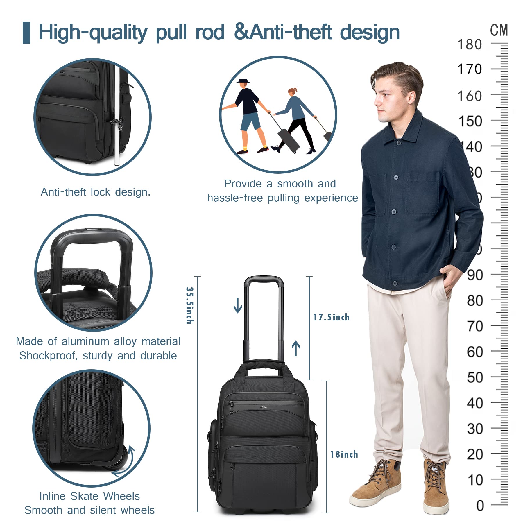 UMydeal Carry On Underseat Multi-functional, 18-inch Underseater Lightweight Overnight Suitcase with Wheels for Travel Business(Black, Carry-On 18-Inch) 1
