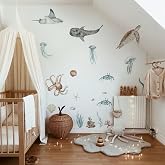 QUCHENG Nursery Ocean Wall Decals Marine Animal Classroom Large Stickers | Peel and stick, no residue, watercolor nursery decor,kids room murals,bedroom wallpaper,playroom classroom cute DIY craft