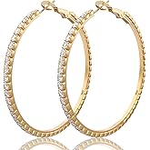 Deliyer Rhinestone Hoops Earring for Womens Large Big 925 Sterling Silver Hoop Earrings With Diamond Medium Silver or Gold Earrings Gifts Non Tarnish Hypoallergenic Lightweight 30 40 50 60 70mm