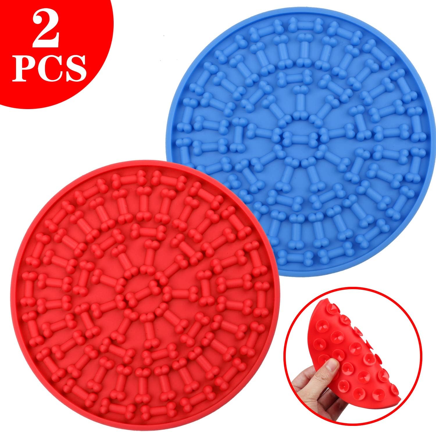 Reastar Dog Washing Distraction Device 2pcs Dog Lick Mat Dog Lick Pad Dog Bath Lick Mat with Suction Slow Feeder - for Easy and Fun Shower Pet Bathing Grooming (Blue&Red)