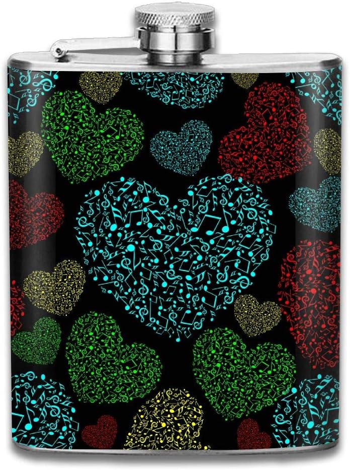 CVAIO Colorful Musical Heart Shape Outdoor Adults Portable Stainless Steel Hip-Flask | 7oz