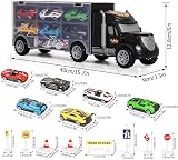 m zimoon Car Transporter Truck Toy Set with 6 Cars & 8 Road Accessories view 6
