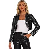 Allegra K PU Leather Cropped Jackets for Women's Long Sleeve Casual Party Bolero Short Jacket