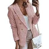 Happy Sailed Womens Tweed Blazers Casual Long Sleeve Double Breasted Open Front Blazer Jackets Work Suits