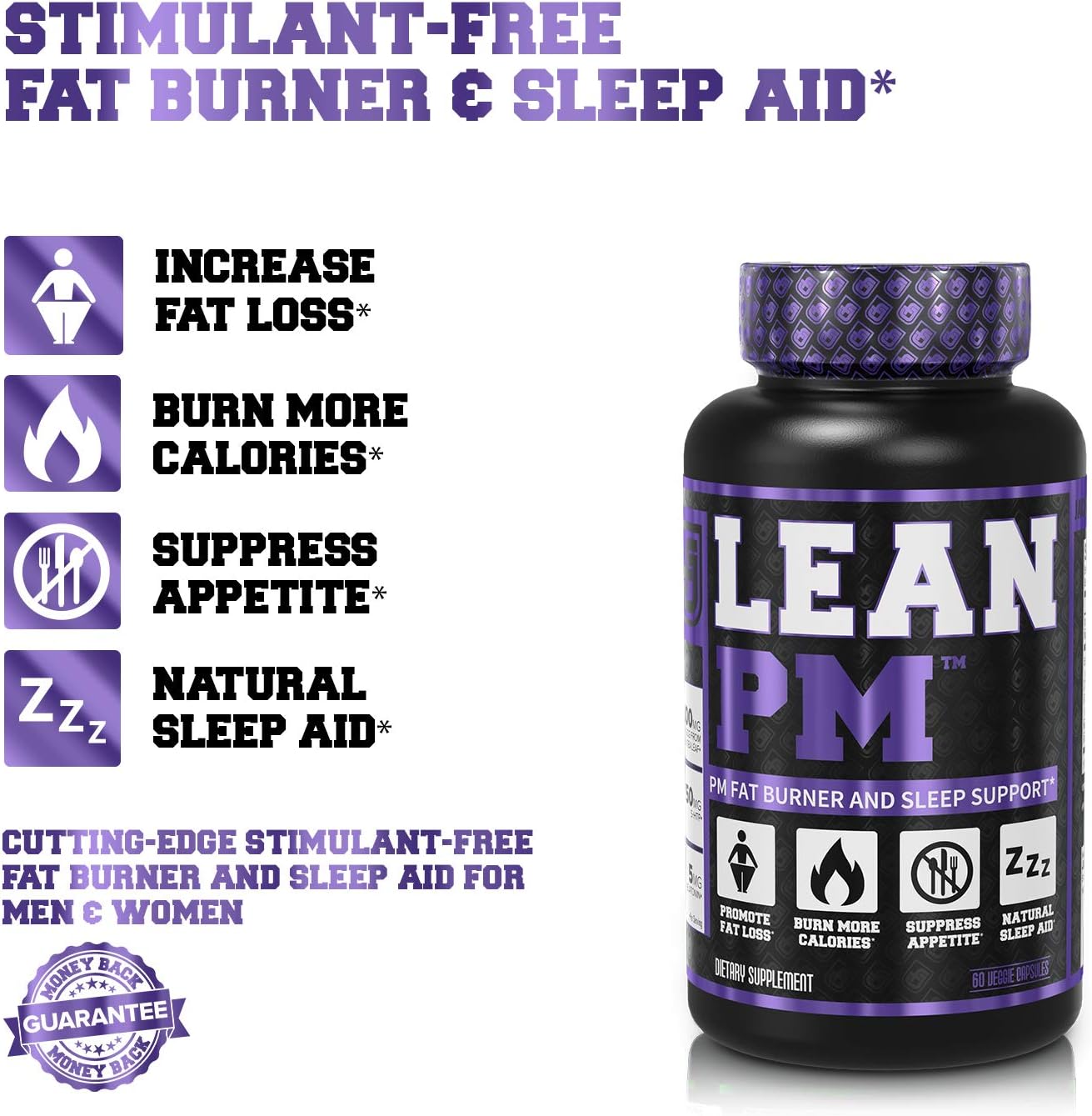 Lean PM Night Time Fat Burner, Sleep Aid Supplement, & Appetite Suppressant for Men and Women - 60 Stimulant-Free Veggie Weight Loss Diet Pills: Health & Personal Care