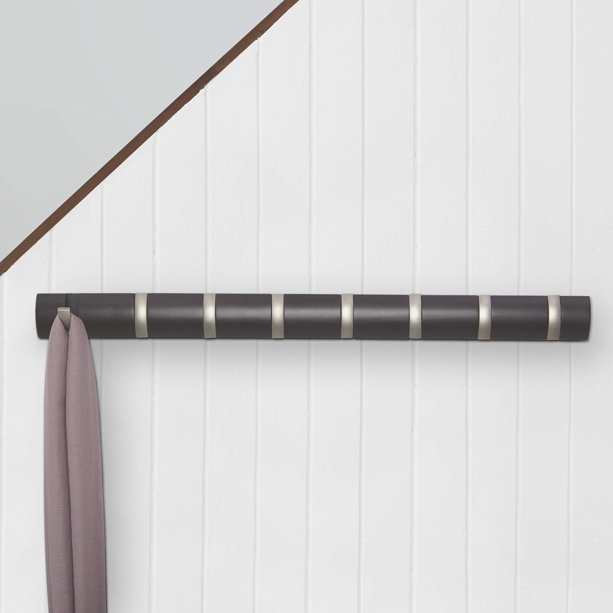 Umbra Flip 8 Hook Wall Mounted Floating Coat Rack, Espresso/Nickel