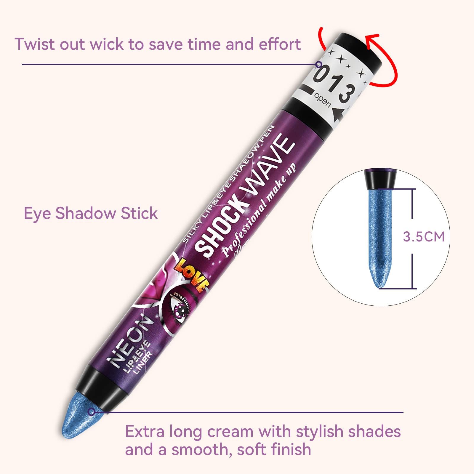 Boobeen Shimmer Eyeshadow Stick, Cream Eye Shadow Pencil Waterproof, Eyeshadow Crayon Pen Eye Brightener Stick for Eyes Highlighter