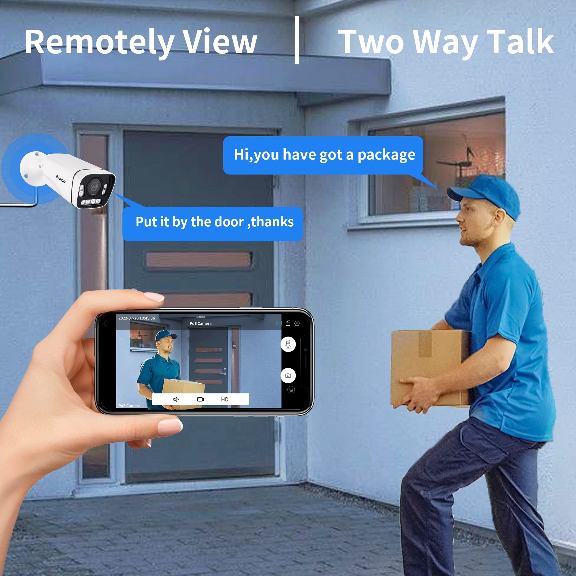 Reidubo 4K PoE Outdoor Security Cameras,8MP HD Bullet IP Security Camera@20fps, Two Way Talk, 98ft IR Color Night Vision,80° FOV, 3.6mm Lens, IP66 Waterproof, Motion Detection, Support SD Card