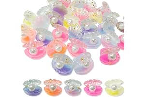 HAIKING Resin Simulated Pearl Seashell, 30 PCS Glow the Dark Miniature Seashell Charms for DIY Craft Accessories (Mixed Color