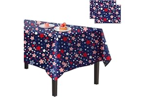 CAKKA 4th of July Tablecloth Plastic 54x108 Inch, 2 Pack Disposable Independence Day Navy Blue Table Cover, Star Rectangle Patriotic Table Cloth for Fourth July Memorial Day Decor Decoration