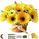 BAZIMA DIY Felt Flower Art Craft Kit,DIY Felt Sunflower Pot Bonsai Kit,12 Felt Sunflower,Floral Gifts,Beginner Craft Kit,Arrange Pre-Cut Felt Flowers and Foliage